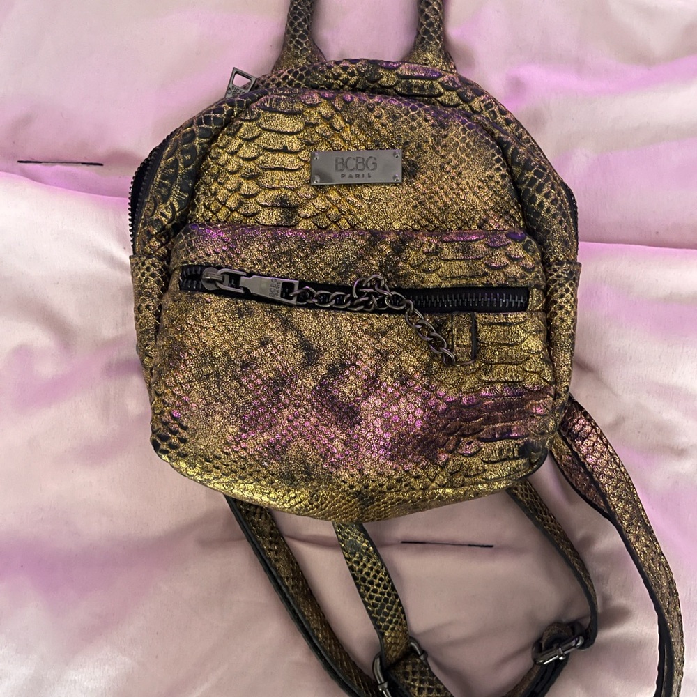 BCBG Gold Snakeskin Mini Backpack